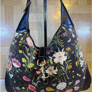 Gucci Jackie o Joy 1961 Linen hobo Flora bag